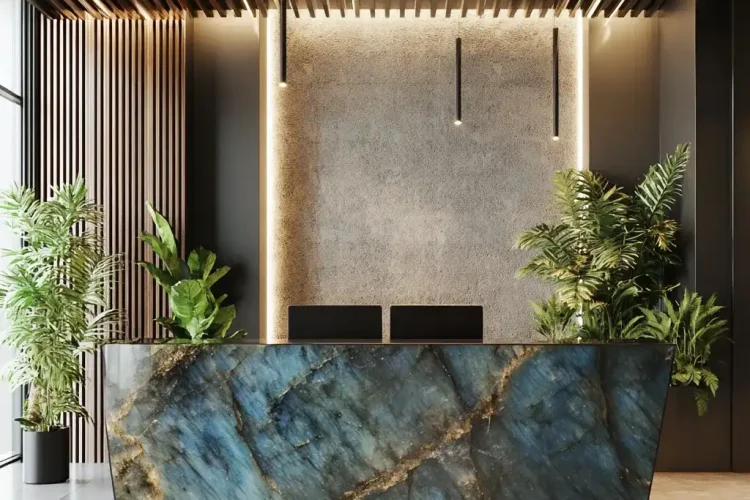 Front Office | Receptionist Desk with Labradorite Bali | Bali Labradorite